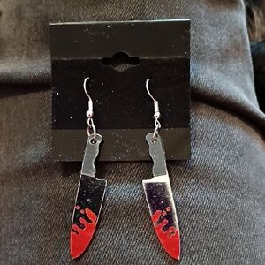 Knife Dangle Acrylic Earrings with Red Accents